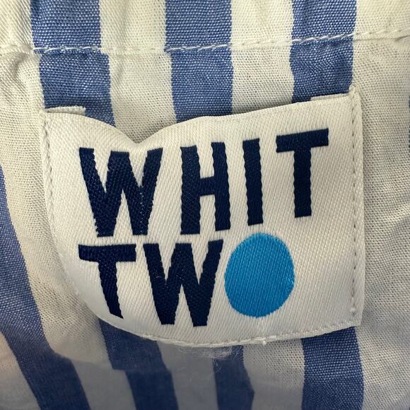 Anthropologie Whit Two Womens Ruffle Off The Shoulder Blue/White Striped Dress - Picture 7 of 8